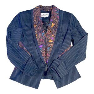 Linda Segal Jacket Womens 10 Pin Stripe Paisley Empire Short Lined Office VTG
